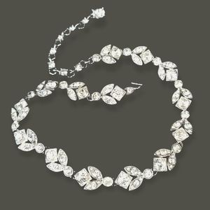 Vintage Black Tie 1920s Art Deco Stunning Rhinestone Necklace